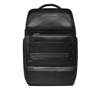 PIQUADRO Mochila porta PC 15,6'', 2 compartimentos piel y tela, Negro , 45x31x12 cm