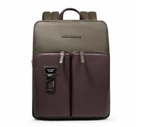 Piquadro - Mochila Slim Expansible PC 14" Piel -Hombre -Verde Marrón Oscuro