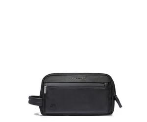 PIQUADRO - Neceser de Viaje - Piel y Tela Resistentes - Negro - para Hombre y Mujer