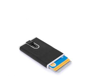 Piquadro - Tarjetero Automático Black Square - Metal y Cuero - Protección RFID, 1 Compartimento Interior - Negro - Hombre