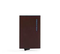 Piquadro - Tarjetero Automático Cuadrado Azul - en Metal y Cuero - Protección RFID, 1 Ranura para Tarjetas y 1 Compartimento Interior - Color Caoba - Hombre