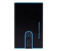 Piquadro - Tarjetero Automático Cuadrado Azul - en Metal y Cuero - Protección RFID, 1 Ranura para Tarjetas y 1 Compartimento Interior - Negro - Hombre