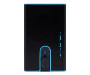 Piquadro - Tarjetero Automático Cuadrado Azul - en Metal y Cuero - Protección RFID, 1 Ranura para Tarjetas y 1 Compartimento Interior - Negro - Hombre