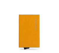 Piquadro - Tarjetero Automático Cuadrado Azul - en Metal y Piel - Protección RFID, 1 Ranura para Tarjetas y 1 Compartimento Interior - Amarillo - Hombre