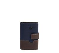 Piquadro - Tarjetero Automático para Hombre - en Piel y Tejido Reciclado - Protección RFID, 2 Compartimentos Interiores, 1 Ranura para Tarjetas - Color Azul/Marrón Oscuro - Hombre
