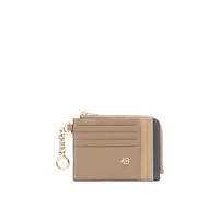 Piquadro - Tarjetero con Llavero de Piel - Mujer - Tórtola y Azul | Protección antifraude RFID, Monedero, Alojamiento tarjetas, Uso diario, Diseño elegante