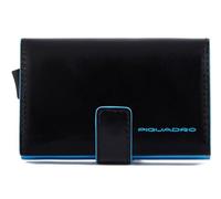 Piquadro - Tarjetero Cuadrado Azul - Metal y Piel - Protección RFID, 1 Ranura para Tarjetas y 2 Compartimentos Interiores - Negro - Hombre