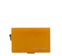 Piquadro - Tarjetero Cuadrado Azul - Metal y Piel - Protección RFID, 1 Ranura para Tarjetas y 2 Compartimentos Interiores - Amarillo - Hombre