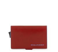Piquadro - Tarjetero Cuadrado Azul - Metal y Piel - Protección RFID, 1 Ranura para Tarjetas y 2 Compartimentos Interiores - Color Tostado - Hombre