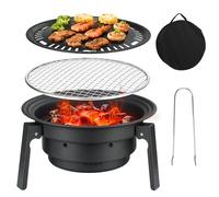 PIQUEBAR Parrilla coreana para barbacoa con bolsa de transporte, pequeña parrilla portátil de carbón plegable redonda para acampar al aire libre, color negro