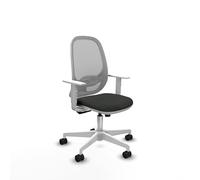 Piqueras y Crespo Modelo Cilanco: La Silla de Oficina más cómoda con Respaldo Fijo, Apoyo Lumbar L1D, Brazos Blancos y Mecanismo sincro 3 Posiciones, Ideal como la Mejor Silla para Escritorio