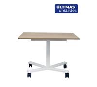 PIQUERAS Y CRESPO Modelo Griego - Mesa de trabajo regulable con ajuste electrico. Tablero de madera en color roble y estructura en color blanco. Dispone de ruedas con freno. Con boton de subir y bajar