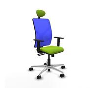 Piqueras y Crespo - Silla Administrativa Motilla con Brazos 1D, Apoyo Lumbar Regulable en Altura y Cabecero Fijo. Equipado con Sincro 3 Posiciones y Espuma de Corte. Azul/Pistacho