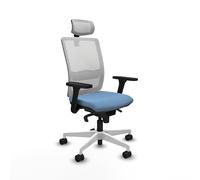 Piqueras y Crespo - Silla Azul de Escritorio Haches con Brazos 3D, Apoyo Lumbar Regulable en Altura y Cabecero Regulable en Altura E Inclinación. Blanco/Azul Cielo