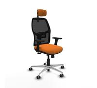 Piqueras y Crespo - Silla Centro de Atención Telefonica Alfera con Brazos 2D, Apoyo Lumbar Regulable en Altura y Cabecero Regulable en Altura E Inclinación. Negro/Naranja