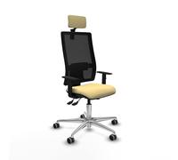 Piqueras y Crespo - Silla Centro de Atención Telefonica Bormate con Brazos 1D, Apoyo Lumbar Regulable en Altura y Cabecero Regulable en Altura E Inclinación. Negro/Crema