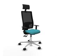 Piqueras y Crespo - Silla Centro de Atención Telefonica Bormate con Brazos 1D, Apoyo Lumbar Regulable en Altura y Cabecero Fijo. Equipado con Asincro y Espuma de Corte. Negro/Turquesa