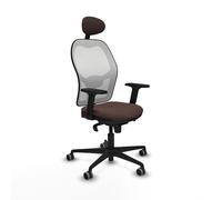 Piqueras y Crespo - Silla Centro de Atención Telefonica Jorquera con Brazos 2D, Apoyo Lumbar Regulable en Altura y Cabecero Fijo. Equipado con Sincro 5 Posiciones. Blanco/Marrón Oscuro