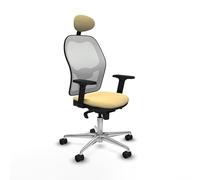 Piqueras y Crespo - Silla Centro de Atención Telefonica Jorquera con Brazos 2D, Apoyo Lumbar Regulable en Altura y Cabecero Fijo. Equipado con Sincro 5 Posiciones. Blanco/Crema