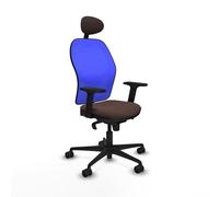 Piqueras y Crespo - Silla Centro de Atención Telefonica Jorquera con Brazos 2D, Apoyo Lumbar Regulable en Altura y Cabecero Fijo. Equipado con Sincro 5 Posiciones. Azul/Marrón Oscuro