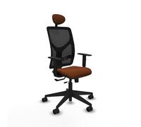 Piqueras y Crespo - Silla Centro de Atención Telefonica Motilla con Brazos 1D, Apoyo Lumbar Regulable en Altura y Cabecero Fijo. Equipado con Sincro/Traslack y Espuma de Corte. Negro/Marrón