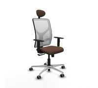 Piqueras y Crespo - Silla Centro de Atención Telefonica Motilla con Brazos 1D, Apoyo Lumbar Regulable en Altura y Cabecero Fijo. Equipado con Sincro 3 Posiciones. Blanco/Marrón Oscuro