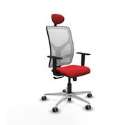 Piqueras y Crespo - Silla Centro de Atención Telefonica Motilla con Brazos 1D, Apoyo Lumbar Regulable en Altura y Cabecero Fijo. Equipado con Sincro 3 Posiciones. Blanco/Rojo