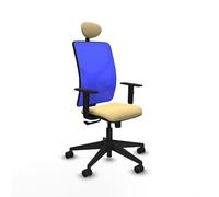 Piqueras y Crespo - Silla Centro de Atención Telefonica Motilla con Brazos 1D, Apoyo Lumbar Regulable en Altura y Cabecero Fijo. Equipado con Sincro 3 Posiciones. Azul/Crema