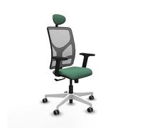 Piqueras y Crespo - Silla Centro de Atención Telefonica Motilla con Brazos 2D, Apoyo Lumbar Regulable en Altura y Cabecero Fijo. Equipado con Sincro 3 Posiciones. Gris/Verde Esmeralda