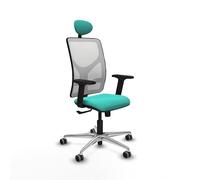 Piqueras y Crespo - Silla Centro de Atención Telefonica Motilla con Brazos 2D, Apoyo Lumbar Regulable en Altura y Cabecero Fijo. Equipado con Sincro 3 Posiciones. Blanco/Turquesa