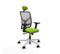 Piqueras y Crespo - Silla Centro de Atención Telefonica Motilla con Brazos 2D, Apoyo Lumbar Regulable en Altura y Cabecero Fijo. Equipado con Sincro 3 Posiciones. Gris/Pistacho