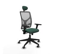 Piqueras y Crespo - Silla Centro de Atención Telefonica Motilla con Brazos 3D, Apoyo Lumbar Regulable en Altura y Cabecero Fijo. Equipado con Sincro 3 Posiciones. Gris/Verde Botella