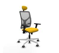 Piqueras y Crespo - Silla Centro de Atención Telefonica Motilla con Brazos 3D, Apoyo Lumbar Regulable en Altura y Cabecero Fijo. Equipado con Sincro 3 Posiciones. Gris/Amarillo