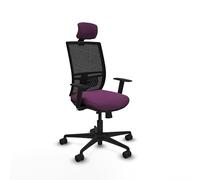 Piqueras y Crespo - Silla Centro de Atención Telefonica Yunquera con Brazos 1D, Apoyo Lumbar Regulable en Altura y Cabecero Regulable en Altura. Equipado con Sincro/Traslack. Negro/Morado