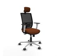 Piqueras y Crespo - Silla Centro de Atención Telefonica Yunquera con Reposabrazos Blancos y Negros, Apoyo Lumbar Regulable en Altura y Cabecero Regulable en Altura. Negro/Marrón