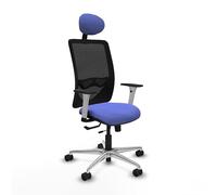 Piqueras y Crespo - Silla Centro de Atención Telefonica Zulema con Reposabrazos Blancos y Negros, Apoyo Lumbar Regulable en Altura y Cabecero Fijo. Negro/Azul Claro