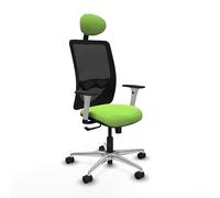 Piqueras y Crespo - Silla Centro de Atención Telefonica Zulema con Reposabrazos Blancos y Negros, Apoyo Lumbar Regulable en Altura y Cabecero Fijo. Negro/Pistacho