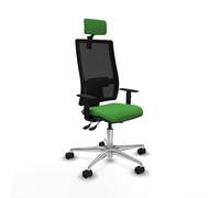 Piqueras y Crespo - Silla con Apoyo Lumbar y Cervical Bormate con Brazos 1D y Cabecero Regulable en Altura E Inclinación. Equipado con Asincro y Espuma de Corte. Negro/Verde