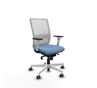 Piqueras y Crespo - Silla con Respaldo Lumbar Haches con Reposabrazos Blancos y Negros. Equipado con Sincro 5 Posiciones y Espuma Inyectada. con Ruedas 65 Mm Parqué. Blanco/Azul Cielo