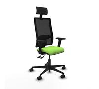 Piqueras y Crespo - Silla de Centro de Atención Al Cliente Bormate con Brazos 2D, Apoyo Lumbar Regulable en Altura y Cabecero Fijo. Equipado con Asincro y Espuma de Corte. Negro/Pistacho
