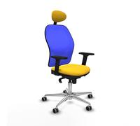 Piqueras y Crespo - Silla de Centro de Atención Al Cliente Jorquera con Brazos 2D, Apoyo Lumbar Regulable en Altura y Cabecero Fijo. Equipado con Sincro 5 Posiciones. Azul/Amarillo