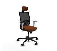 Piqueras y Crespo - Silla de Centro de Atención Al Cliente Yunquera con Reposabrazos Blancos y Negros, Apoyo Lumbar Regulable en Altura y Cabecero Regulable en Altura. Negro/Marrón