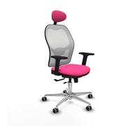 Piqueras y Crespo - Silla de Escritorio Blanca y Rosa Jorquera con Brazos 2D, Apoyo Lumbar Regulable en Altura y Cabecero Fijo. Equipado con Sincro/Traslack y Espuma Inyectada. Blanco/Rosa