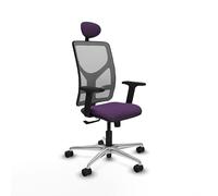 Piqueras y Crespo - Silla de Escritorio Reclinable Motilla con Brazos 2D, Apoyo Lumbar Regulable en Altura y Cabecero Fijo. Equipado con Sincro 3 Posiciones y Espuma de Corte. Gris/Morado