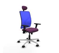 Piqueras y Crespo - Silla de Escritorio Reclinable Motilla con Brazos 3D, Apoyo Lumbar Regulable en Altura y Cabecero Fijo. Equipado con Sincro 3 Posiciones y Espuma de Corte. Azul/Morado