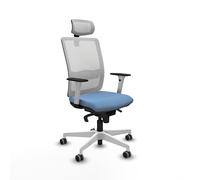 Piqueras y Crespo - Silla de Oficina con Respaldo Haches con Reposabrazos Blancos y Negros, Apoyo Lumbar Regulable en Altura y Cabecero Regulable en Altura E Inclinación. Blanco/Azul Cielo