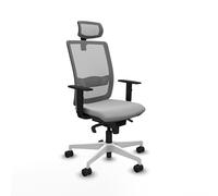 Piqueras y Crespo - Silla de Oficina de Ruedas Haches con Brazos 1D, Apoyo Lumbar Regulable en Altura y Cabecero Regulable en Altura E Inclinación. Gris/Gris Claro