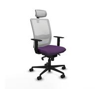 Piqueras y Crespo - Silla de Oficina Ideal para Trabajar Haches con Brazos 1D, Apoyo Lumbar Regulable en Altura y Cabecero Regulable en Altura E Inclinación. Blanco/Morado