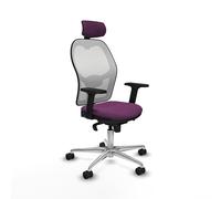 Piqueras y Crespo - Silla de Oficina Moderna Jorquera con Brazos 2D, Apoyo Lumbar Regulable en Altura y Cabecero Regulable en Altura E Inclinación. Blanco/Morado