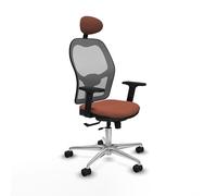 Piqueras y Crespo - Silla de Oficina Transpirable Jorquera con Brazos 2D, Apoyo Lumbar Regulable en Altura y Cabecero Fijo. Equipado con Sincro/Traslack y Espuma Inyectada. Gris/Marrón